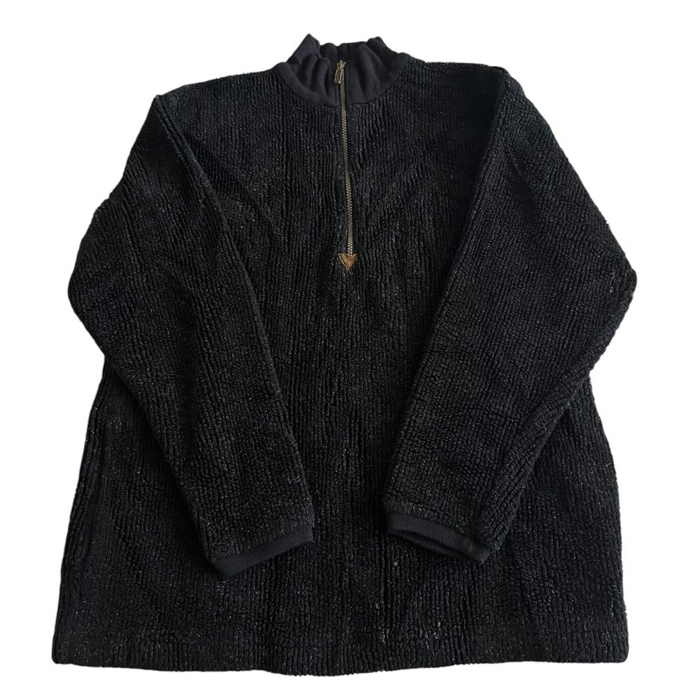 L.L. Bean Sweater Mens Small Black Quarter 1/4 Zip Sherpa Berber Fleece USA X808